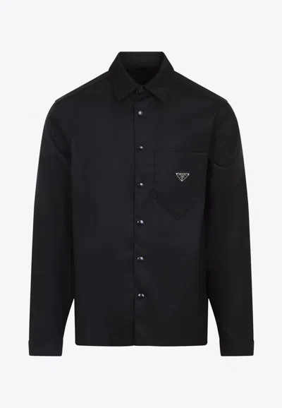 Prada Triangle Logo Long-sleeved Shirt In Black
