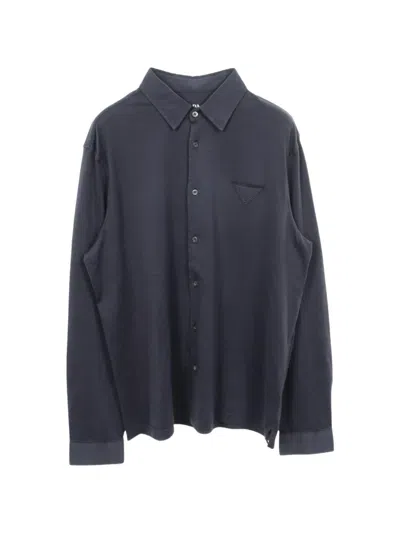 Pre-owned Prada Triangle Logo Long-sleeve Shirt In Blue