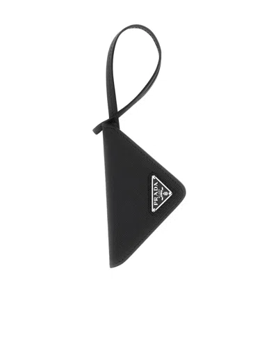 Prada Triangle Logo Luggage Tag In Black