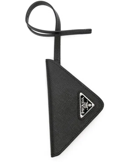 Prada Triangle Logo Luggage Tag In Schwarz