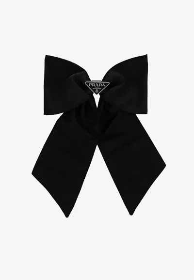Prada Triangle Logo Maxi Bow Hair Clip In Black