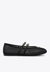 Prada Logo Leather-trimmed Mesh Ballet Flats In Black