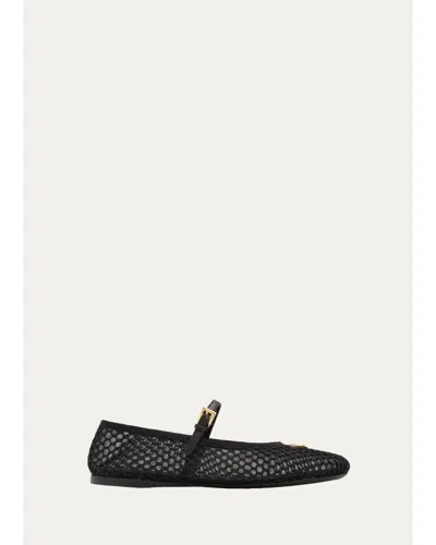 Prada Triangle Logo Mesh Mary Jane Ballerina Flats In Multi
