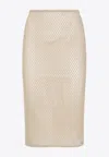 Prada Triangle Logo Mesh Pencil Skirt In Beige
