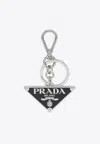 Prada Two-tone Leather And Metal Keychain In Silver