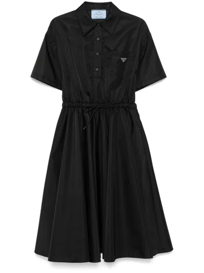 Prada Triangle-logo Midi Dress In Black