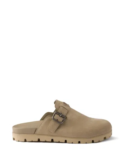 Prada Triangle-logo Mules In Brown