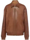 Prada Triangle-logo Nappa Leather Jacket In Braun