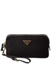 Prada Triangle Logo Nylon & Leather Pouch In Black