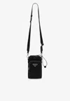 Prada Triangle Logo Nylon Phone Holder In Black