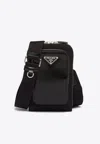 Prada Triangle Logo Nylon Phone Holder In Black