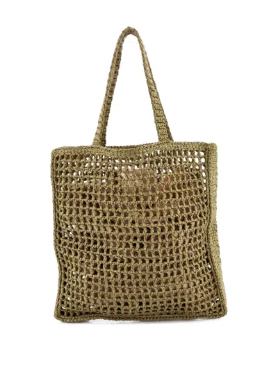 Pre-owned Prada Triangle Logo Open Raffia Tote Bag In Green