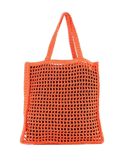 Pre-owned Prada Triangle Logo Open Raffia Tote Bag In Orange