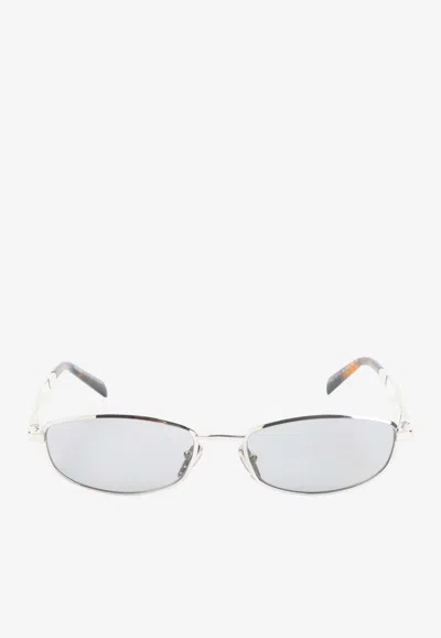 Prada Triangle Logo Oval Sunglasses In Gray