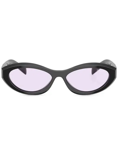 Prada Triangle-logo Oval Sunglasses In Nero
