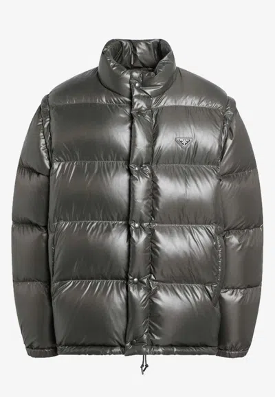 Prada Triangle Logo Oversized Down Jacket In Green