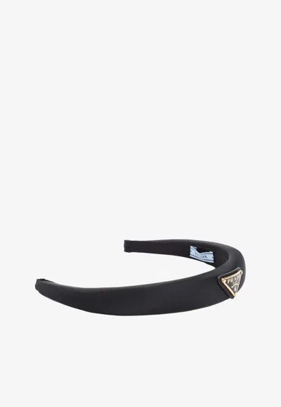 Prada Triangle Logo Padded Headband In Black