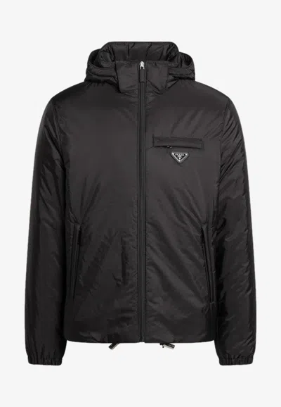 Prada Triangle Logo Padded Jacket In Black