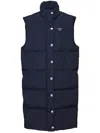Prada Long Technical Fabric Down Vest In Blue