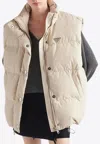 Prada Triangle Logo Padded Vest In Sand