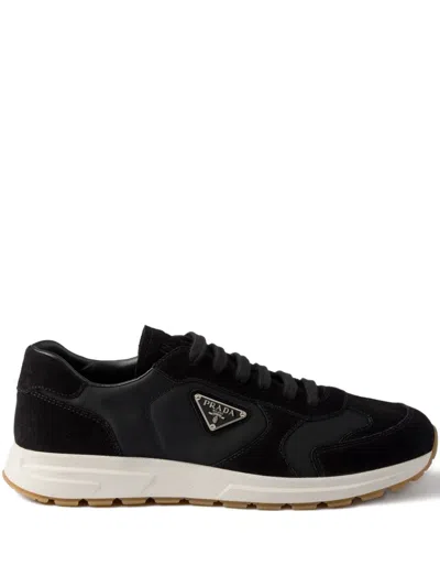 Prada Prax Suede And Re-nylon Sneakers In Black