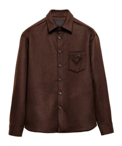 Prada Triangle Logo-patch Shirt In Brown