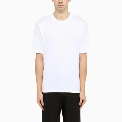 Prada Triangle Logo Patched T-shirt In Bianco