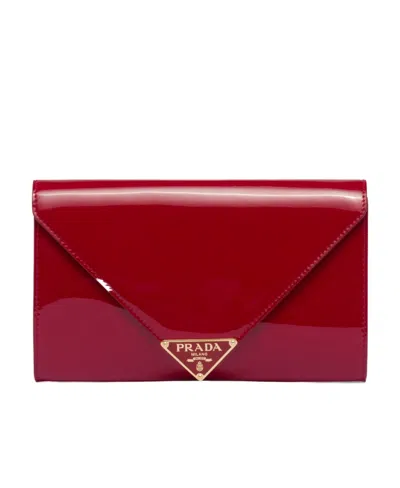 Prada Triangle-logo Patent Leather Clutch Bag In Cherry Red