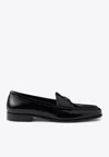 Prada Triangle Logo Patent Leather Loafers In Black