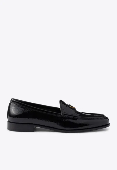 PRADA TRIANGLE LOGO PATENT LEATHER LOAFERS