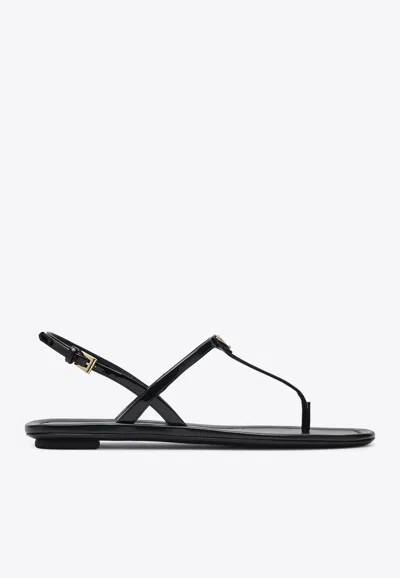 Prada Triangle Logo Patent Leather Thong Sandals In Multi