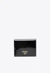 Prada Triangle Logo Patent Leather Wallet In Black