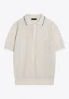 Prada Triangle Logo Perforated Polo T-shirt In White