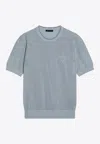 Prada Triangle Logo Perforated T-shirt In Light Blue