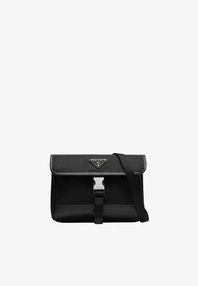 Prada Triangle Logo Phone Holder In Black