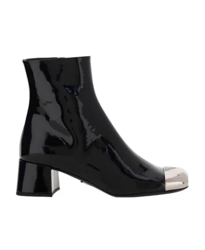 Prada Triangle Logo Plaque Boots In Black