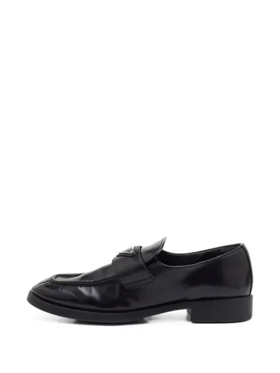 Pre-owned Prada Triangle Logo Plaque Loafers In Black