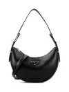 Prada Triangle Logo Plaque Moon Shaped Shoulder Bag In Black