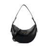 Prada Triangle Logo Plaque Moon Shaped Shoulder Bag In Black