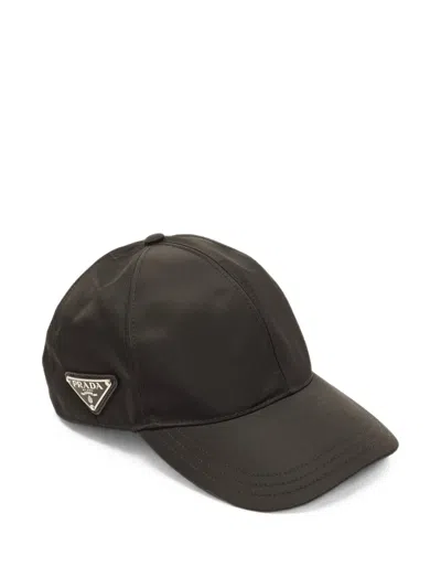 Pre-owned Prada Triangle Logo Plaque Re-nylon Baseball Cap In Black