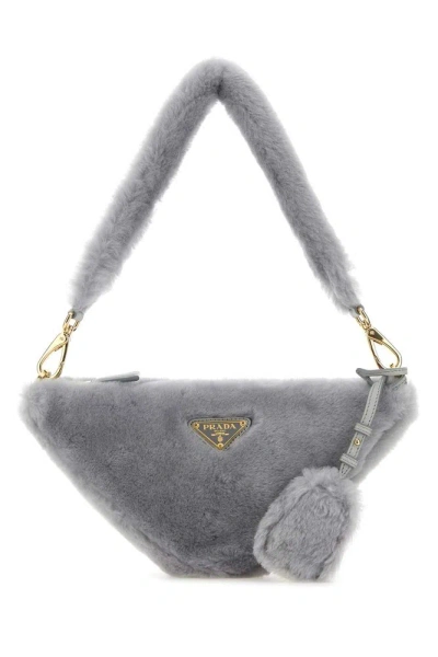 Prada Triangle Logo Plaque Shoulder Bag In Grey