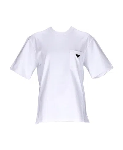 Prada Triangle Logo Plaque T-shirt In White