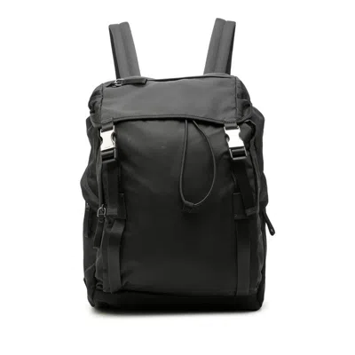 Prada Triangle Logo Plate Backpack In Black