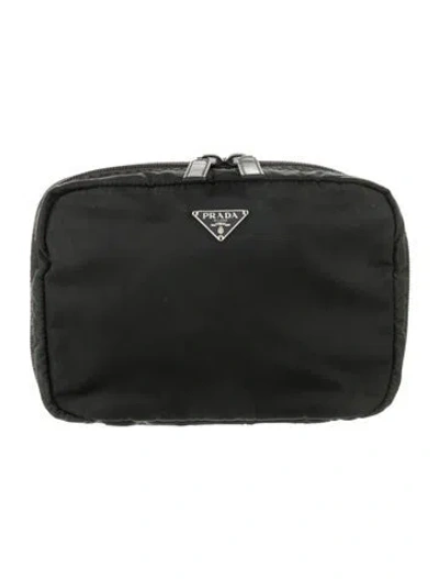 Pre-owned Prada Triangle Logo Plate Pouch In Black