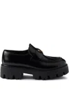 Prada Chocolate Black Brushed Leather Moccasin Women In Black