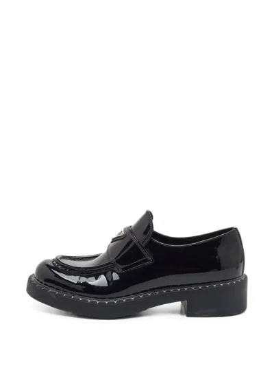 Pre-owned Prada Triangle Logo Platform Loafers In Black