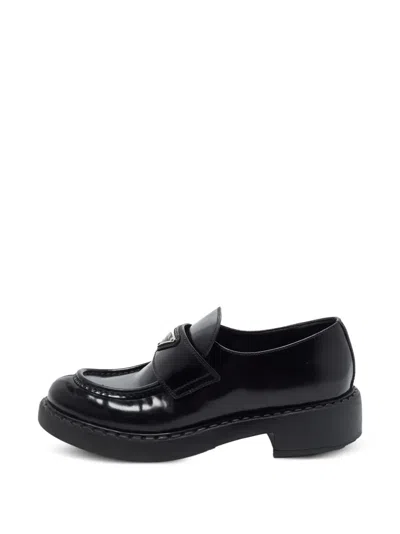Pre-owned Prada Triangle Logo Platform Loafers In Black