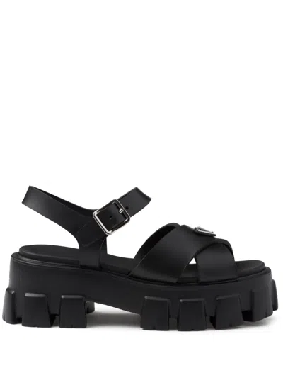 PRADA TRIANGLE-LOGO PLATFORM SANDALS