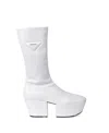 Prada Triangle Logo Platform Sole Boots In Bianco