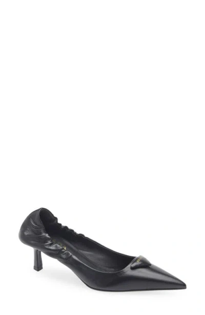 Prada Triangle Logo Pointed Toe Pump In Black